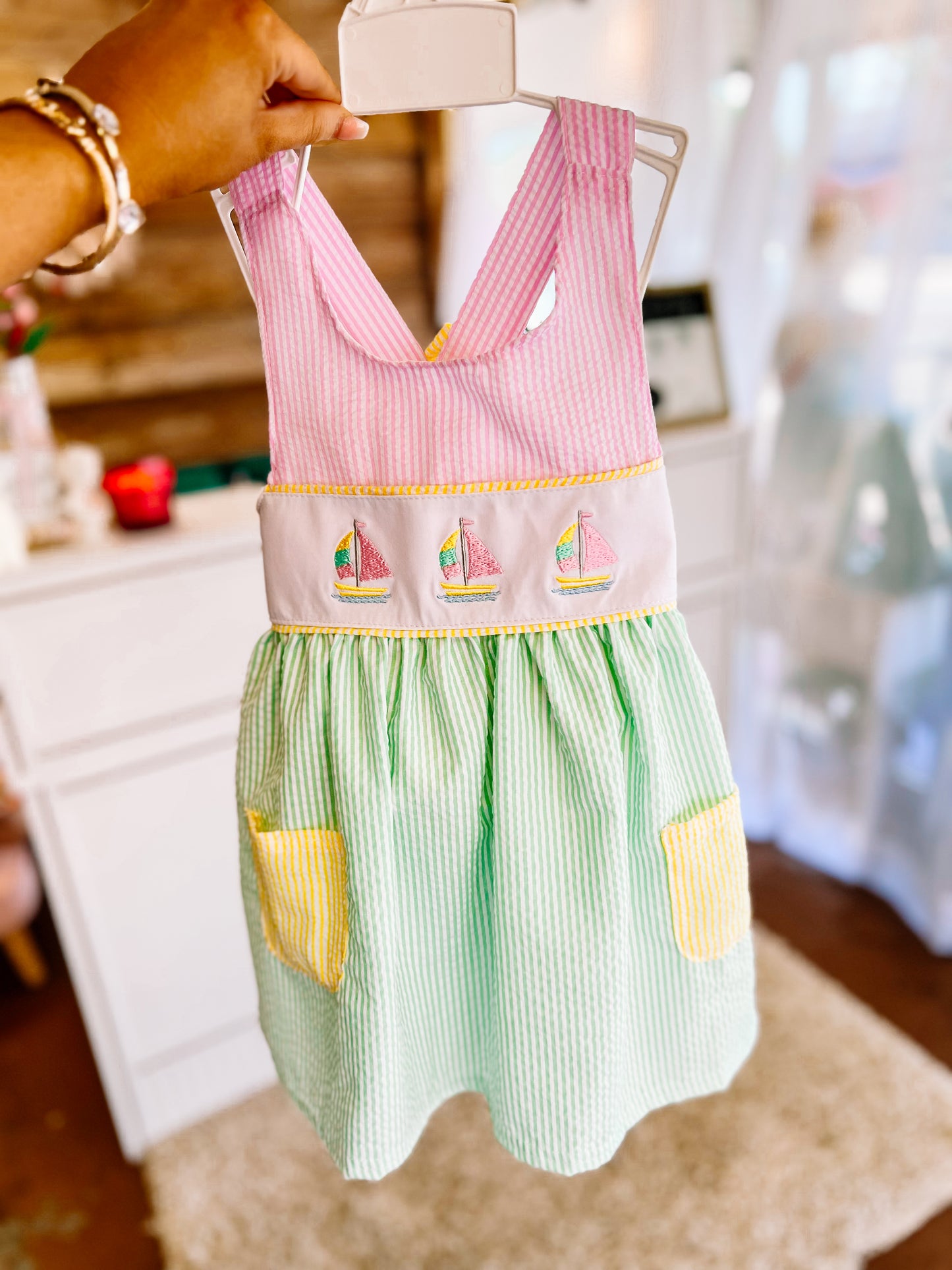 Girls Seersucker Sailboat Short Set